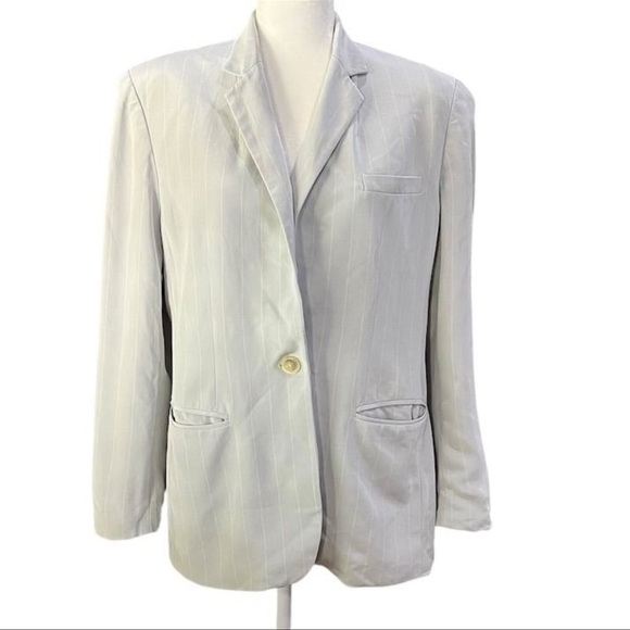Lauren Ralph Lauren Women's Blue Striped Silk Lightweight Blazer Size 12 - Picture 1 of 8